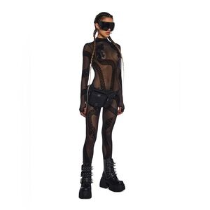 SOLD OUT Dolls Kill CrashNBurn Mesh Sheer CatSuit Body Suit Snake Darker Wavs